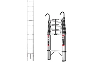 EFAN Échelle Télescopique 5M/16.4FT, Escabeau Extensible en Acier Inoxydable, Échelle Multifonction avec 2 Crochets Détachables, Capacité 330lb/150kg