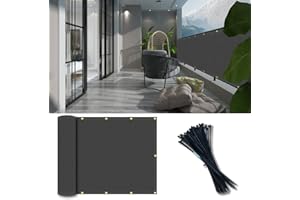 Vocray 0.9X5M Balcony Privacy Screen Apartment, Balcony Cover for Shade and Rain,Pet Enclosure Balcony Netting, Cat Balcony Guard Fence - Deck, Patio, Backyard, Railing Shield Mesh(90%,Light Grey)