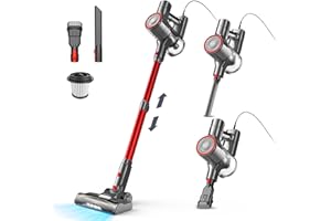 YISORA Aspirateur balai avec fil sans sac 6 en 1 600 W & aspirateur à main, cable de 6 m, 23Kpa de puissance d'aspiration, aspirateur balai filaire Vacuum Cleaner pour sols durs tapis, petit léger silencieux