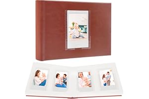 RUIBYTREE 64 Pockets Wedding Photo Book with Writing Space,Front Window, 2x3 Inch Polaroid Picture Album for Fujifilm Instax Mini 12 11 9 99 8 7+ 40 Evo LiPlay Instant Camera(Brown)
