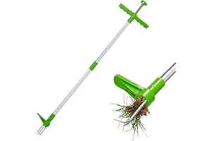 JIAKALAMO Extractor de malas hierbas de pie, herramienta de eliminación de raíces de plantas con 3 garras, herramienta manual de 40 pulgadas de largo con pedal de pie de alta resistencia, para patio trasero,
