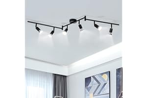 wowatt Black Ceiling Spotlight Rotatable, 6 Way LED Ceiling Light Including 6 x 5W GU10 LED Bulbs, 6000K Cool White Spotlights & Spotbars 420LM, Spot Lights for Kitchen, Bedroom, Living Room, Hallway