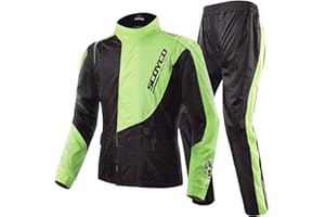 Scoyco Motorcycle Rain Suit with Pant Men Reflective Motorbike Rain Over Suit Motocross Waterproof Gear Jacket Coat for Adult Cycling Riding