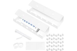 Fangoo 2 Pack Under Desk Cable Management Tray No Drill Self Adhesive Cable Management Under Desk Wire Raceway Cover for Home Office for Office and Home (White)