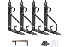 Ouvin Decorative Wall Shelf Brackets 4 Pack 6inch Heavy Duty L Corner Brace Shelf Support Floating Metal Brackets with Screws (150 mm/6 inch) Black