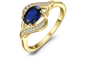 JewelryPalace Ovale Bague Solitaire Saphi Bleu Synthetique en Argent 925 Pour Femme, Plaqué Or Jaune Plaqué Or Rose Bagues Pierre Femme Cubique Zircone, Ensemble Parure de Bijoux Cadeau d'Anniversaire