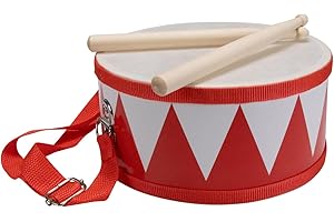GICO 3845r Tambour de musique pour enfant en bois avec sangle de transport et baguettes D : 20 cm
