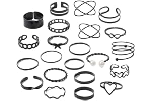 XBFOCNH 22 Pcs Bague Femme Bague Rétro Vintage Réglable Bague Empilable Ensemble ouvert noir Bague pour Fille