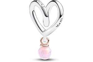 PANDORA Moments Bicolor Eingehülltes Herz Charm aus Sterling Silber mit Opal, Kompatibel Moments Armbändern, 783242C01