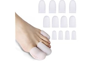 JINRUBY Gel Toe Protectors: 12 PCS Breathable Toe Caps Bunion Pads Big Toe Guards - Toe Sleeves Toe Cover for Relieving Pain from Missing Ingrown Toenails Corns Calluses Blisters Hammer Toes