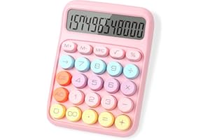 lohey Calculator, 12 Digit Cute Desk Calculator with LCD Display and Big Round Buttons, Pink Calculators Large for Office Home School Business