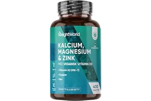 Kalcium, magnesium & zink – 400 tabletter – Räcker i över 1 år – 500 mg kalcium per dagsdos – 1 tablett per dag – Med mangan, vitamin D3 & K2, bor, selen & koppar – Magnesiumstearatfri – WeightWorld