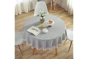 Meioro okrągły obrus w paski, bieżnik na stół, prosty i elegancki, z materiału tekstylnego, do użytku wewnątrz i na zewnątrz.