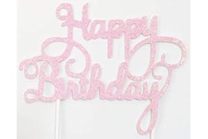 AILEXI Handmade 1 Count Glitter Cake Decorating Toppers - Happy Birthday Clear Pink