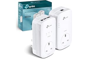 TP-Link TL-PA8033PKIT AV1300 Gigabit Passthrough 2x2 MIMO Powerline Adapter Starter Kit, Powerline Network Adapters with 3 Gigabit Ports for Smart TVs or Game Consoles, No Configuration Required
