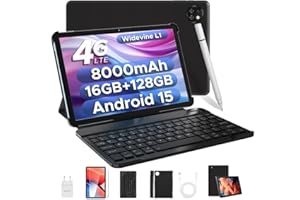 DOOGEE T10W Android 15 Tablet 10 Zoll, Tablet mit SIM Card Slot, 16GB RAM +128GB ROM (2TB TF), 8000mAh, HD Display, Tablets mit Tastatur und Stift, Maus, Hülle, 4G LTE/WiFi 5/OTG/Widevine L1/Face ID