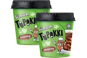SamSam Instant Tteokbokki Topokki Korean Rice Cakes Chewy Street Snack, Multi Flavours, Carbonara, Cheese, Curry, Garlic Teriyaki, Jjajang, Rose, Original Sweet & Spicy（Pack of 2） (Jjajang)