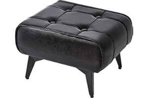 ‎YMYNY YMYNY Kleiner Fußhocker Leder fußbank Moderne Hocker Gepolstert, Sofa Sitzhocker für Sessel Wohnzimmer, Square Tech Fabric Ottoman Vintage 40×30×26CM Schwarz HBD037B