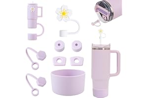 FOSFUKEER Stanley Cup, set di accessori contiene 6 tappi in silicone a prova di perdite, 2 coperchi in paglia, 1 custodia in silicone per Stanley Cup da 1,2 l e 850 ml, coppe non incluse (colori