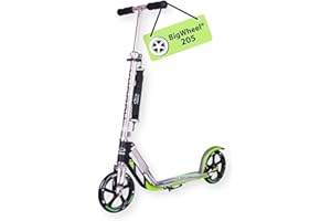 HUDORA Monopattino BigWheel 205 - in alluminio resistente - Monopattino pieghevole regolabile con cavalletto - sportivo per bambini e adulti fino a 100 kg - grigio/verde