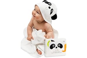 ‎JUMPY MOO'S Jumpy Moo's Panda Baby Hooded Towel - Premium Baby Starter Kit for Newborns, 100% Organic Bamboo, 90 x 90 cm, Gift Box and Wash Cloth, Ultra Soft