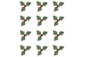 CYIOU 12 Pezzi di Bacche di Agrifoglio Artificiali con Foglie verdi Staccabile Simulazione Natalizia Frutta Rossa per la Disposizione di Ghirlande Natalizie di Nozze