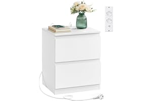 ‎VASAGLE VASAGLE Kailyn Kollektion - Nachttisch mit Steckdosenleiste, Beistelltisch 2 Schubladen, 2 AC-Steckdosen, 2 USB-A-Anschlüsse, für Schlafzimmer, wolkenweiß LET621W02