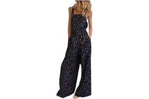 Onsoyours Salopette Femme Été Combinaison Ample Jumpsuit Vintage Imprimé Floral Grande Taille Overalls Rompers avec Poches Décontractée Debardeur Playsuit Pantalon Large