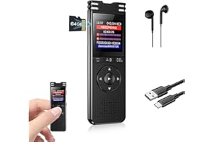TDW Mini Diktiergerät, Mini Aufnahmegerät 64GB mit Mikrofon Digital Diktiergerät Klein USB Voice Recorder mit Kopfhörer für Aufzeichnung Vorlesung Treffen Interview, Schwarz