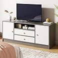 MUMOO BEAR Simple TV Cabinet, 55 Inch TV Stand with Drawers Doors & Open Shelf, Wooden TV Console Table, Modern TV Table Unit with Storage for Living Room, Bedroom Grey with White (DSG017-140)