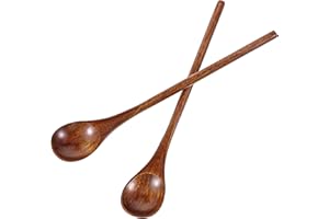 Yuanchu Nanmu Lot de 2 cuillères à café rondes en bois à long manche pour miel, thé, cuillère à café en bois pour mélanger, remuer, manger, soupe