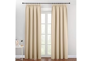 PONY DANCE Cortinas Termicas Aislantes Frio y Calor, Cortinas Salon Opacas 2 Piezas de Dormitorio Matrimonio Blackout para Riel, 140x200 CM, Beige Oscuro