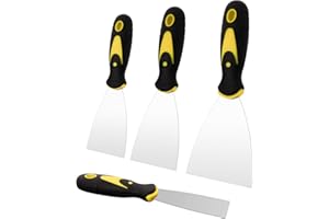 SUSSURRO 4 Pack Putty Knife Scrapers,Spackle Knife,Metal Scraper Tool for Drywall Finishing,Plaster Scraping,Decals and Wallpaper (5”, 4”, 3”, 1.5” Wide)