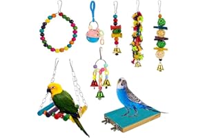 Yorgewd 8-Pack Bird Toys - Hanging Swing, Shredding Chewing Perches, Cage Toys for Parrots, Budgie, Cockatiels, Conures, Finches, Small Parakeets