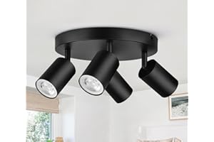 GeyouLux Lámpara de Techo Negro 4 Focos, Moderno Plafón Foco de Techo LED Ajustables y Giratorios, GU10 Aplique Techo para Interior, Plafones de Techo Redondo para Salon, Dormitorio (Sin Bombilla)