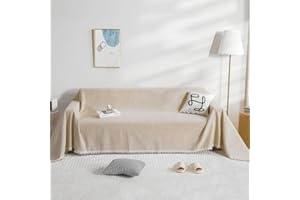 BUSVORES Sofa Überwurfdecke, Chenille Mit Fransen Sofabezug, AntiRutsch Couch Schutz für Haustiere Haare Kinder Hund Katze, Vielseitige Dekorative Sofaüberwurf für Familie(Khaki, 230x300 cm)