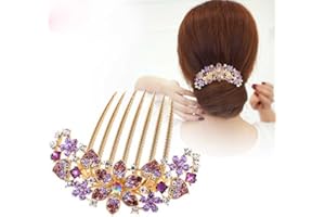 LEDSHLIU Métal Insert Peigne Pince À Cheveux Peigne À Sept Dents Bobine Pinces À Cheveux Violet Strass Pinces À Cheveux Queues De Cheval Dames Et Filles Accessoires De Cheveux De Mariée