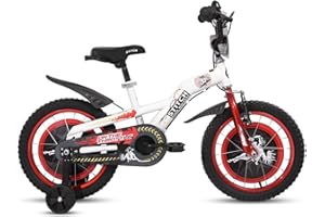 HILAND Mustang rower dziecięcy 14/16/18" dla dzieci i chłopców od 3-8 lat, rower z kółkami podporowymi, dzwonek, hamulec ręczny, czarny/czerwony