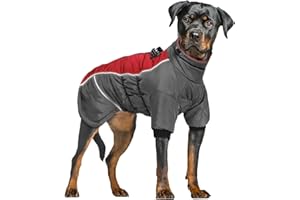 Woiil Dog Winter Jacket, Large Dog Coat Waterproof with Harness Dog Warm Coat with Leg, Pet Clothes with Zipper and D Ring, Dog Jacket Coats for Border Collie, Golden Retriever (L, Red)