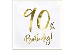 ‎LIBETUI Pack 20 Servietten 90. Geburtstag Edel Gold 90 Papier-Servietten Happy Birthday 90 Geburtstag Partyservietten 33x33cm
