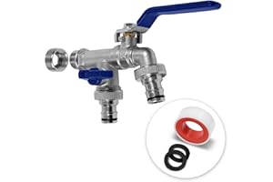 YourCasa Wasserhahn Garten 1/2 Zoll & 3/4 Zoll aus Messing inkl. 2 Schlauchanschlss & Dichtband - Kugelhahn Aussen Frostsicher - Auslaufhahn Regentonne Außenwasserhahn Auslaufventil (Doppel Blau)