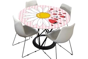 CHICKWIN-SHOP Chickwin Tischdecke Runde Wasserdicht Abwaschbar Gänseblümchen Drucken Tischschoner Elastische Kante, Tischtuch aus Polyester für Küche,Esszimmer,Garten,Balkon (Erdbeergitter,150cm)