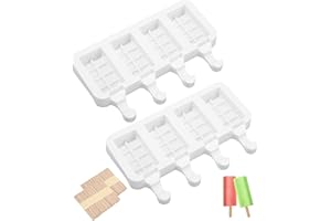 Cotepi Silikonowa forma do lodów,2pcs foremek do lodów na patyku z 100 drewnianymi patyczkami,wielokrotnego użytku, do robienia lodów, deserów, czekolady