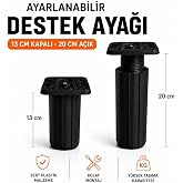 Siyah Ayarlanabilir Kare Başlı Destek Ayağı 13x20 Cm Sert Plastik Tekli Dolap Mobilya Ayağı