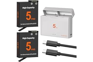 TQTHL OSMO Action 5 Pro/4/3 Battery Charger Kit 2-Pack 2800mAh replacement batteries Type C USB dual-channel LED charger for OSMO Action 5 Pro/OSMO Action 4/OSMO Action 3(2 x battery + 1 x charging)