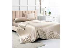 LUXBEDDING Satynowe prześcieradła na łóżko king size, prześcieradło z jedwabiu w kolorze taupe, 4-częściowy zestaw pościeli z 1 głęboką kieszenią, 1 płaskie prześcieradło, 2 poszewki na poduszkę
