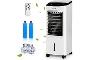 COSTWAY Przenośny klimatyzator 3 w 1, wentylator chłodzący, oczyszczacz powietrza, nawilżacz powietrza, 65 W, zbiornik 7 l, timer 7,5 h, pilot zdalnego sterowania, 2 akumulatory chłodzące, 3 stopnie