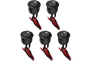 LILIKAI Pack of 5 Rocker Switch, Round Switch 12 V with Wire, Rocker Switch 12 V, Mini Round 2 Pin On/Off Spst Switch Toggle Switch, Micro Switch for Light Switch, Motorhome, Car, Motorcycle, Home Appliances