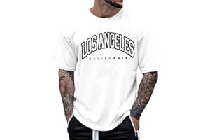 GEFOMUOFE Maglietta da uomo oversize, girocollo, a maniche corte, vintage, stampa streetwear, sport, casual, lunga, estiva, alla moda, con grafica Los Angeles, lettere creative