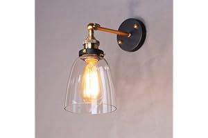 Lampop Vintage Wall Lamp Industrial Glass Wall Lights Edison Sconce Adjustable Metal Retro Wall Lighting for Loft Coffee Bar Living Room Dining Room Base E27（without Bulb)
